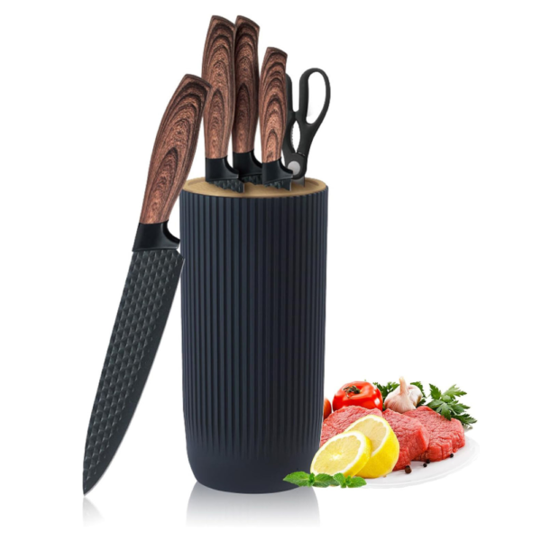 Kitchen Knife Set 6-Piece Professional Stainless Steel Knife Set & block (Black)