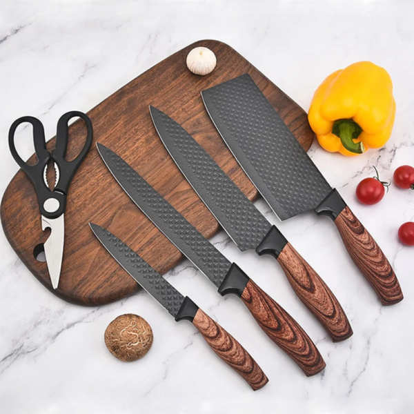Kitchen Knife Set 6-Piece Professional Stainless Steel Knife Set & block (Black) - Image 5