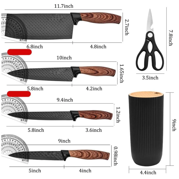 Kitchen Knife Set 6-Piece Professional Stainless Steel Knife Set & block (Black) - Image 3