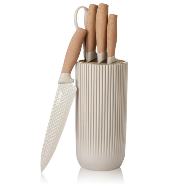 Kitchen Knife Set 6-Piece Professional Stainless Steel Knife Set & block (Beige)