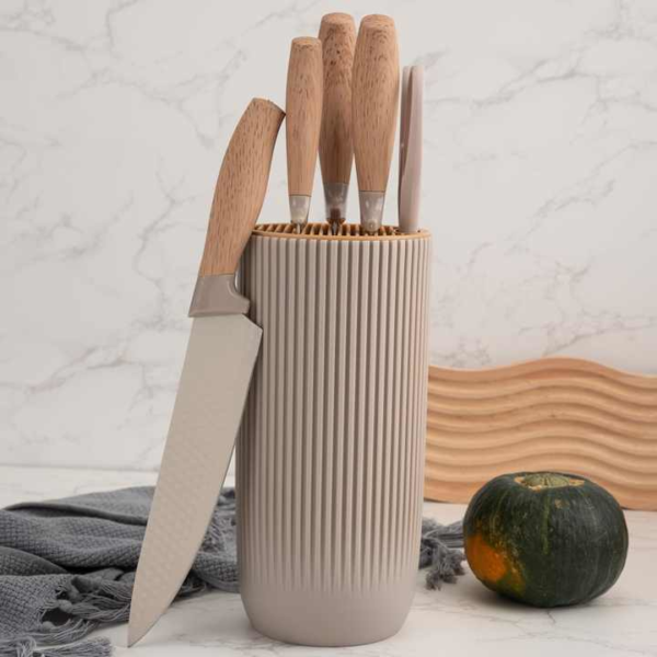 Kitchen Knife Set 6-Piece Professional Stainless Steel Knife Set & block (Beige) - Image 7