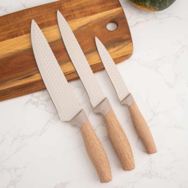 Kitchen Knife Set 6-Piece Professional Stainless Steel Knife Set & block (Beige) - Image 6