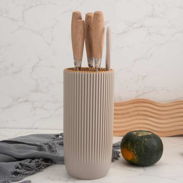 Kitchen Knife Set 6-Piece Professional Stainless Steel Knife Set & block (Beige) - Image 5