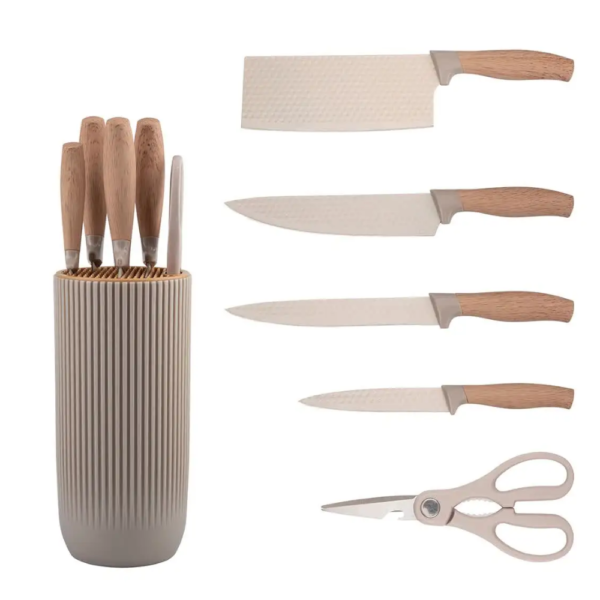Kitchen Knife Set 6-Piece Professional Stainless Steel Knife Set & block (Beige) - Image 4