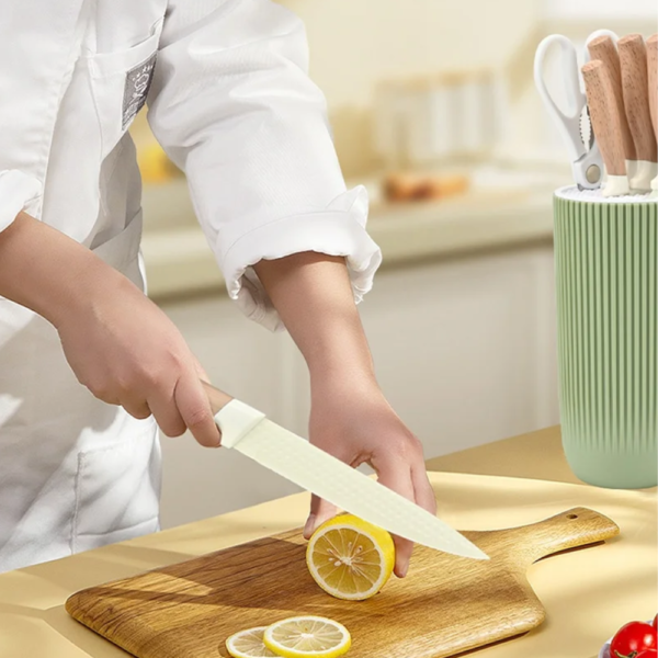Kitchen Knife Set 6-Piece Professional Stainless Steel Knife Set & block (OLIVE) - Image 2