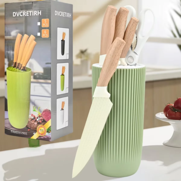 Kitchen Knife Set 6-Piece Professional Stainless Steel Knife Set & block (OLIVE) - Image 3