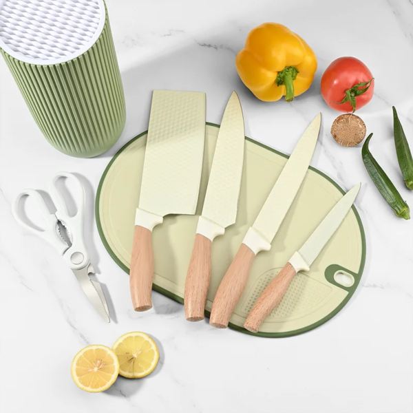 Kitchen Knife Set 6-Piece Professional Stainless Steel Knife Set & block (OLIVE) - Image 4