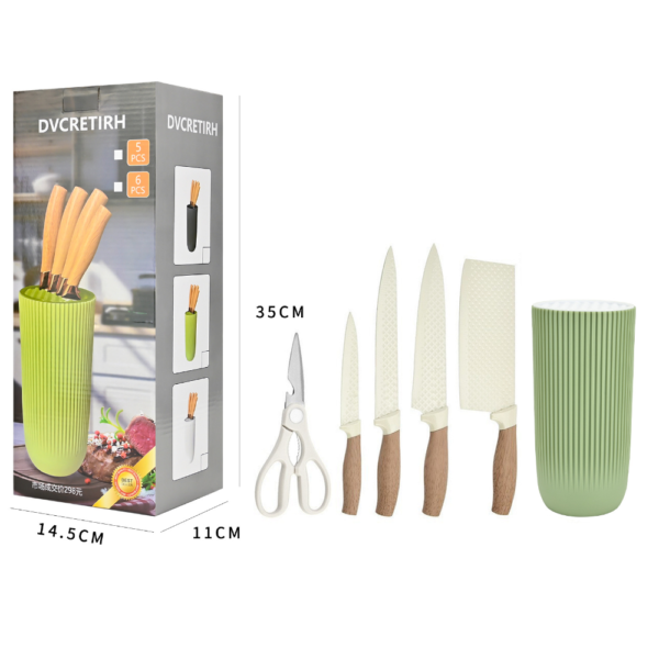 Kitchen Knife Set 6-Piece Professional Stainless Steel Knife Set & block (OLIVE) - Image 6