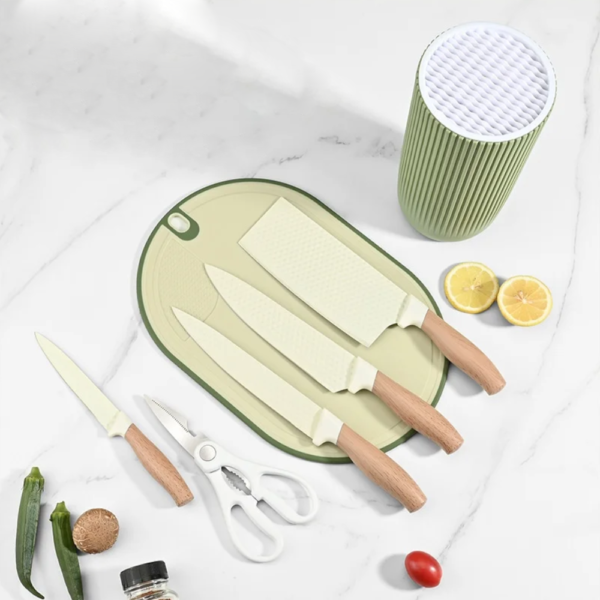 Kitchen Knife Set 6-Piece Professional Stainless Steel Knife Set & block (OLIVE) - Image 8