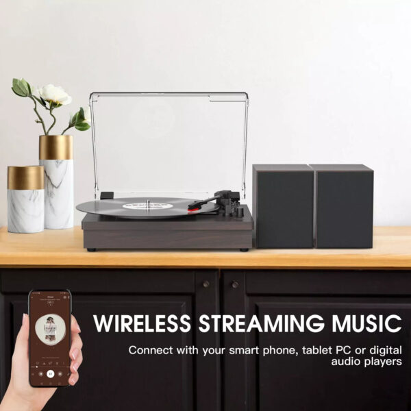Retro Vinyl Record Player External Stereo Speakers Bluetooth Output USB Input - (Walnut) - Image 7