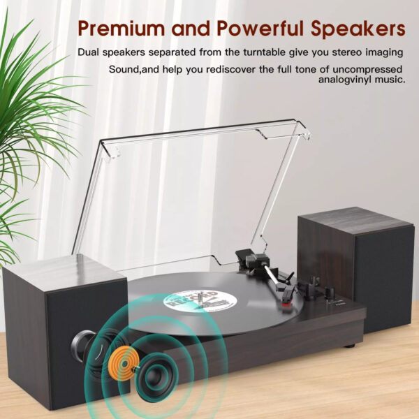 Retro Vinyl Record Player External Stereo Speakers Bluetooth Output USB Input - (Walnut) - Image 8