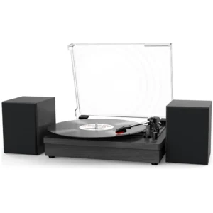 Retro Vinyl Record Player External Stereo Speakers Bluetooth Output USB Input - (Black)