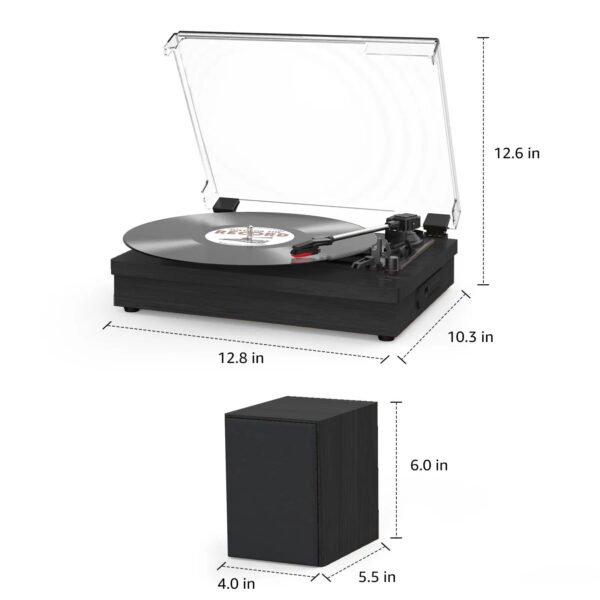 Retro Vinyl Record Player External Stereo Speakers Bluetooth Output USB Input - (Walnut) - Image 9