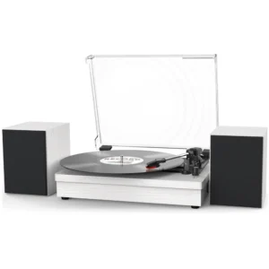 Retro Vinyl Record Player External Stereo Speakers Bluetooth Output USB Input - (White)