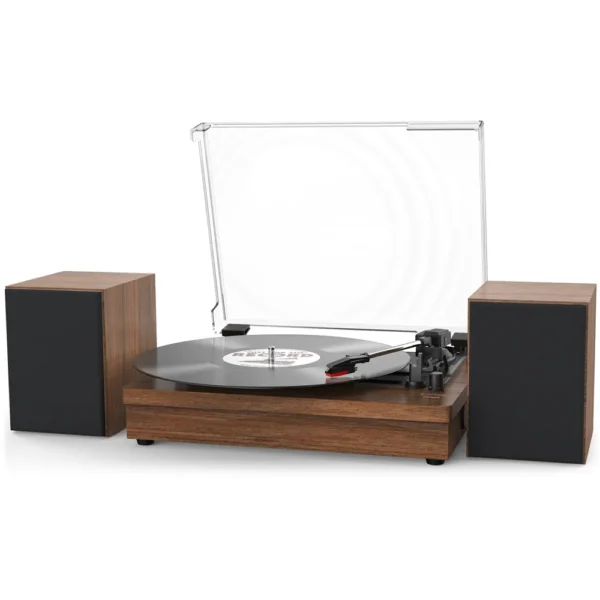 Retro Vinyl Record Player External Stereo Speakers Bluetooth Output USB Input - (Walnut)