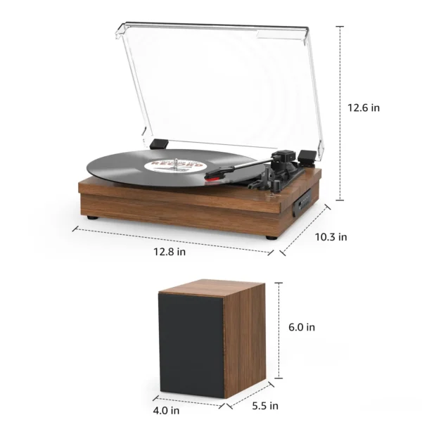 Retro Vinyl Record Player External Stereo Speakers Bluetooth Output USB Input - (Walnut) - Image 13