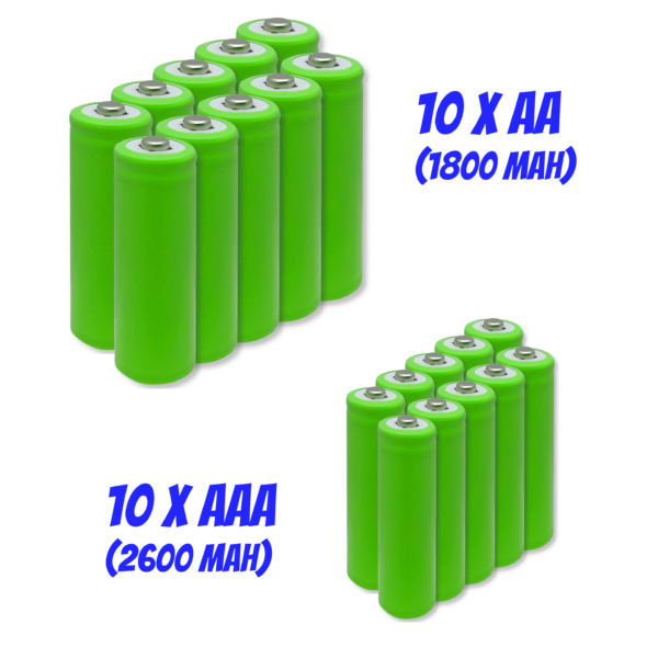 Rechargeable battery pack includes 10 x AAA, 10 x AA, 4 slot charger and case - Image 5