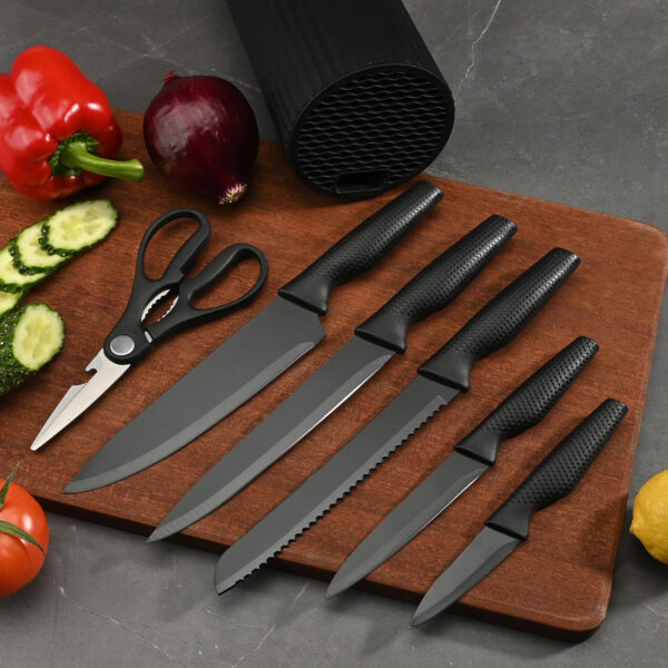 Black 7-piece Professional Stainless Steel Kitchen Knife Block Set - Image 5