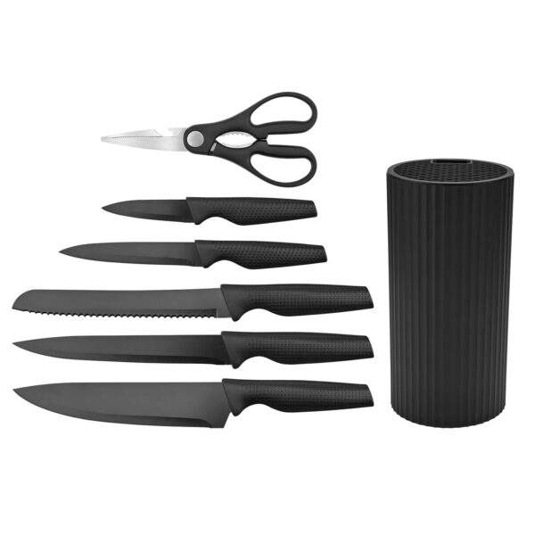 Black 7-piece Professional Stainless Steel Kitchen Knife Block Set - Image 4