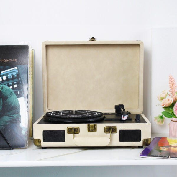 Creme Leather Suitcase-style Record Player - Image 2