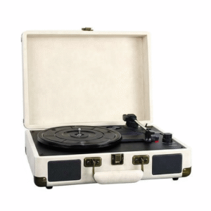 Creme Leather Suitcase-style Record Player