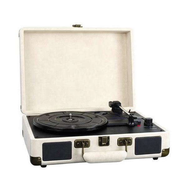 Creme Leather Suitcase-style Record Player